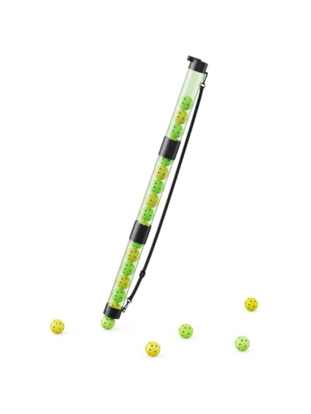 Pickleball Ball Retriever Holds 17 Balls Pickup Tube Shoulder Strap Portable
